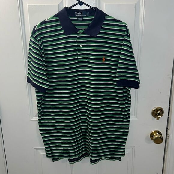 Polo Ralph Lauren shirt green white orange - Picture 1 of 4